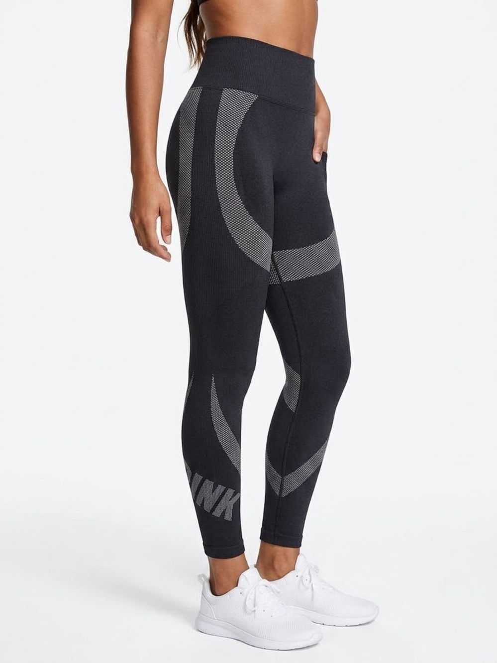 PINK Active Seamless High Waist Full Length Tight Leggings Black Grey Large NWT